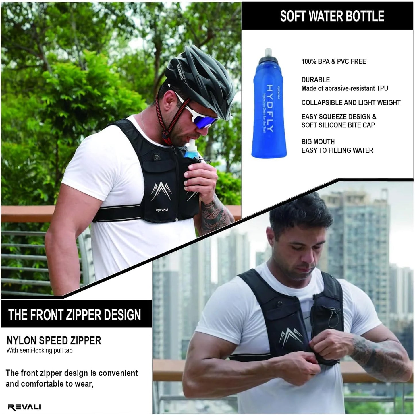 Running Vest, Zip Reflective Running Vests with 500Ml Hydration Bottle, Adjustable Waistband & Breathable Material, Chest Pack Gear Phone Holder for Running, Men & Women