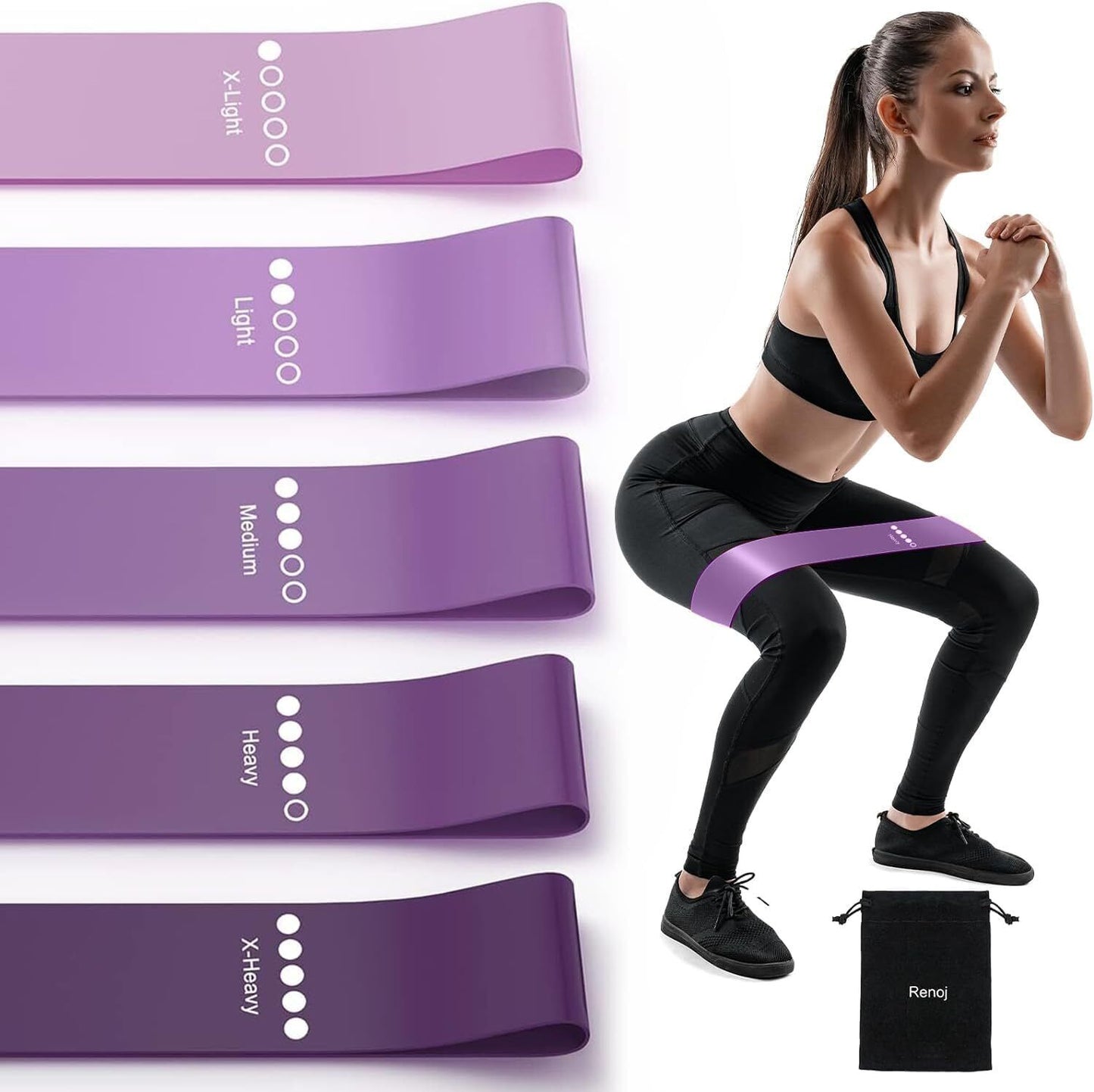 Resistance Bands Set, 5 Exercise Bands for Women & Men, Stretch Bands for Booty