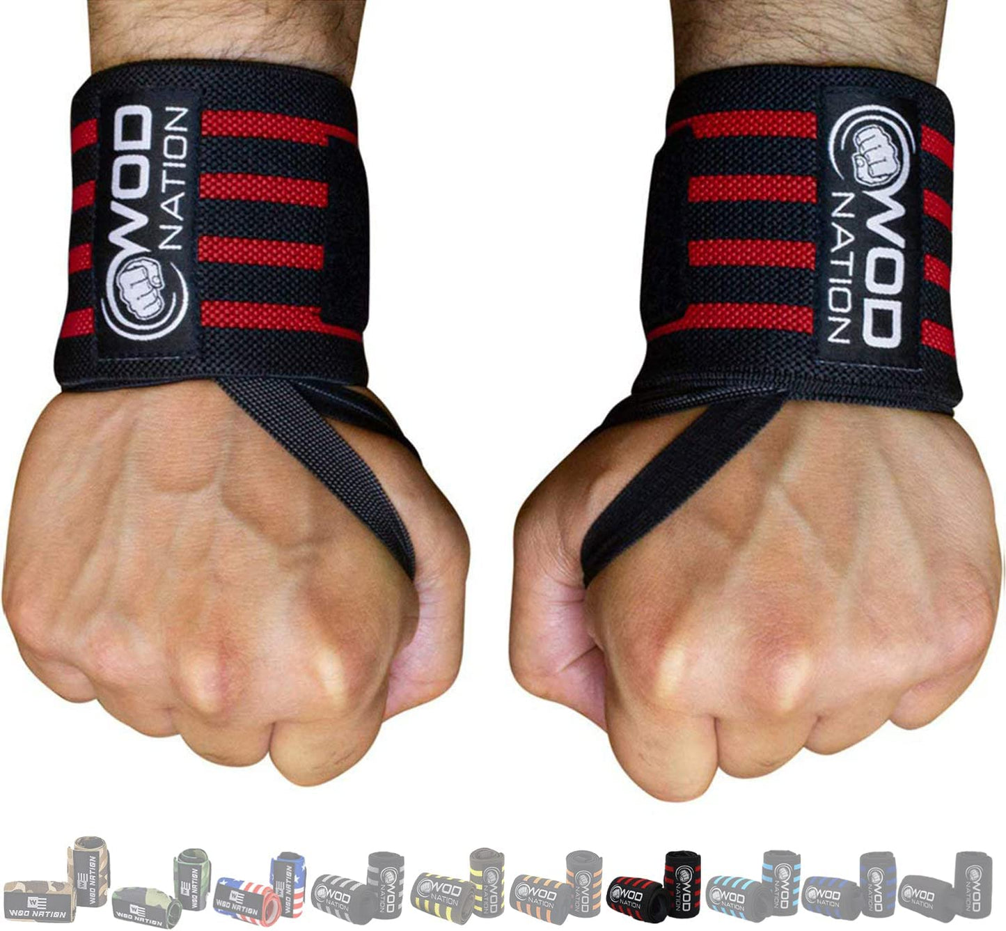 WOD Nation Wrist Wraps for Weightlifting, Professional Gym Wrist Straps W/Thumb Loop, Wrist Wraps for Men & Women, Wrist Support Wraps for Strength Training, Powerlifting & Bodybuilding